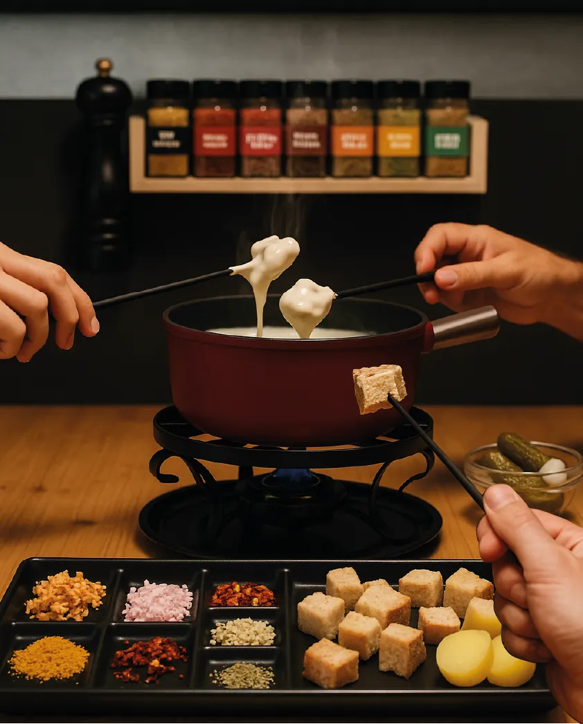 Fondue au fromage et ses assaisonnements